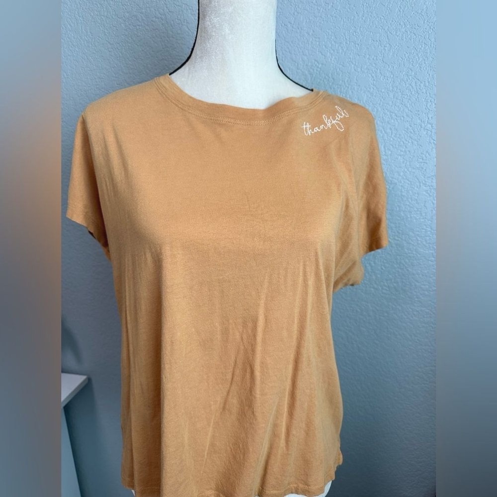 C&C California Women's Mustard Yellow Thankful Embroidered‎ Tee, Size L